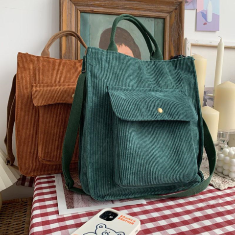 Casual Zip Tote Canvas Crossbody Bag Cute Shopping Bag for Ladies Women  Corduroy Shoulder Bags Striped Cloth Fabric Handbags