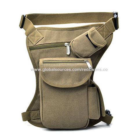 Men Vintage Retro Canvas Waist Bag Multi-pocket Hiking Thigh Bag Pack Pouch khaki 
