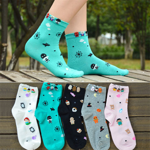 Calcetines de algodón jacquard con diseño de dibujos animados para hombre y  mujer, calcetines de tubo medio, calcetines de algodón casuales
