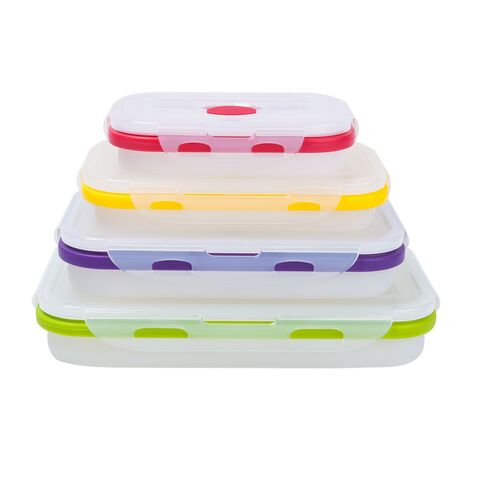 4 Pices/Set High Quality Silicone Rectangle Lunch Box Collapsible Bento Box  Portable Folding Food Container Food Storage Bowl