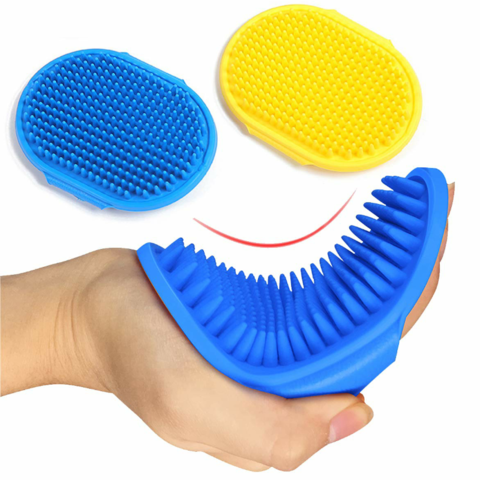 Dog Grooming Brush Pet Bath Brushes Pet Shampoo Bath Brush Soothing Massage Rubber Comb with Adjustable Ring Handle for Long Short Haired Dogs Puppy Cats Rabbits Remove More Dirt & Loose Hair