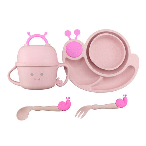 Wheat Straw Tableware Sets Eco Friendly Safe 6 Pcs Cartoon Snail Baby Kids Plate Set for sale at factory direct price