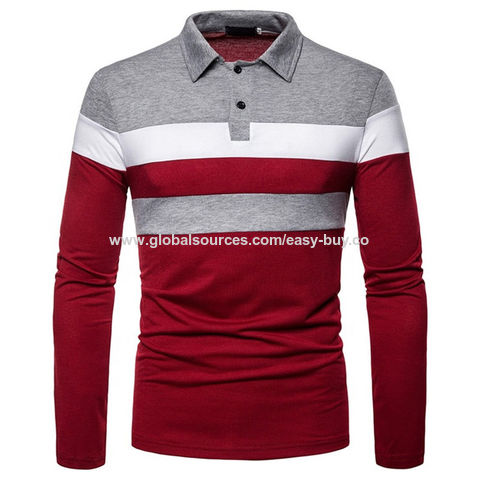 Long Sleeve Polo Shirt, Mens Red And White Striped Long Sleeve Polo Rugby Shirt