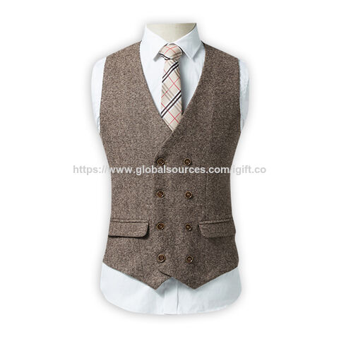 Chaleco de Traje para Hombre Ecológico, Mezcla de Lana, Corte Entallado, Gris, con Botones - Chalecos de Vestir para Negocios