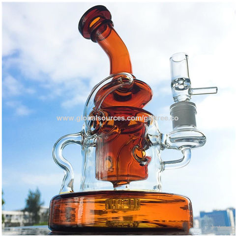 Wholesale Small Green Glass Bong With Showerhead Inline, Recycler