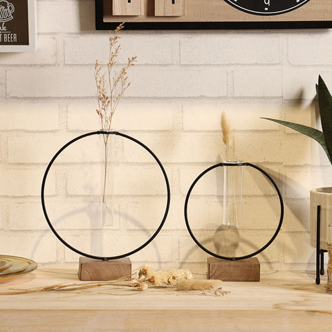 Transparent Tube Glass Metal Flower Rack Art Vase Frame Set Plant Flowerpot Bud 
