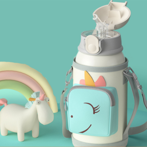 Vaso Térmico Infantil Inteligente de Acero Inoxidable con Diseño de Dibujos Animados y Funda Protectora, Modelo 2022, con Pajita - ¡Oferta!