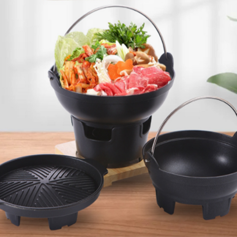 Barbacoa de Carbón 2022 Estilo Japonés Sukiyaki Olla Seca Individual Estufa de Alcohol Sólido Olla Caliente Pequeña