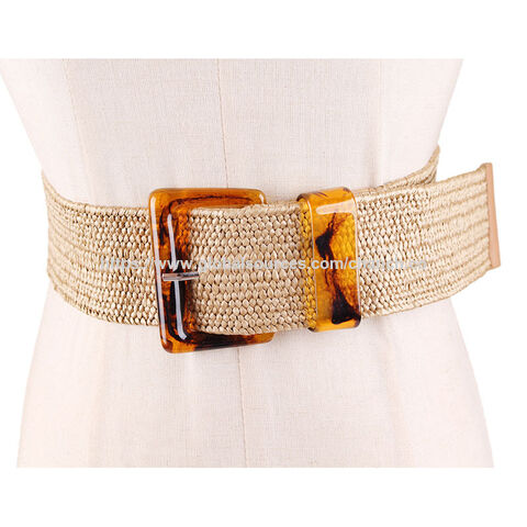 Ceinture tressée tendance, nouvelle collection 2022, ceinture élastique en paille de papier, ceintures en PP avec boucle en résine