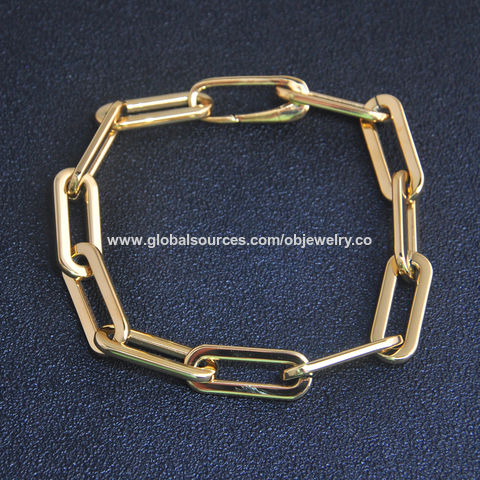 Gold Plated Stainless Steel Paper Clip Industrial Chain Link Bracelet - Gold