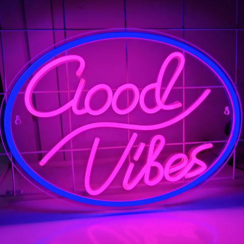 Good Vibes Neon Sign - LED Neon Signs for Wall Decor, USB Powered 