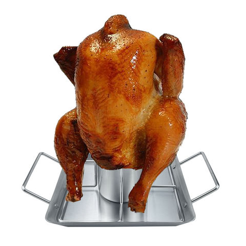 Upright Beer Can Chicken Duck Roaster Drip Pan Holder Grilling Rack Cooker CO 