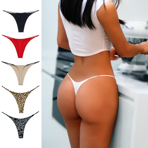 Women Low Rise T-back Thong Panties High Cut Solid Underwear