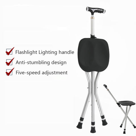 Bastones plegables con asiento para caminar bastón Asiento esmerilado con masaje de piedra de terapia magnética