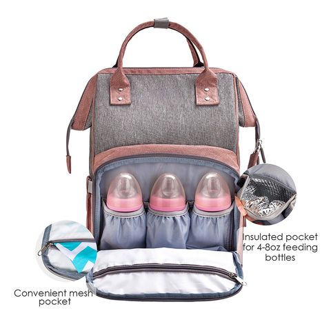 Diaper Bag USB Baby Nappy Bag Mummy Daddy Backpack Laptop Bag USB Charging Milk Bottle Bag style I grey 