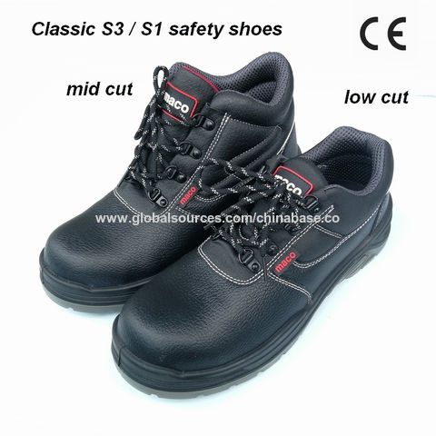 Middle-Cut Embossed Leather Upper PU Outsole Safety Shoes - China