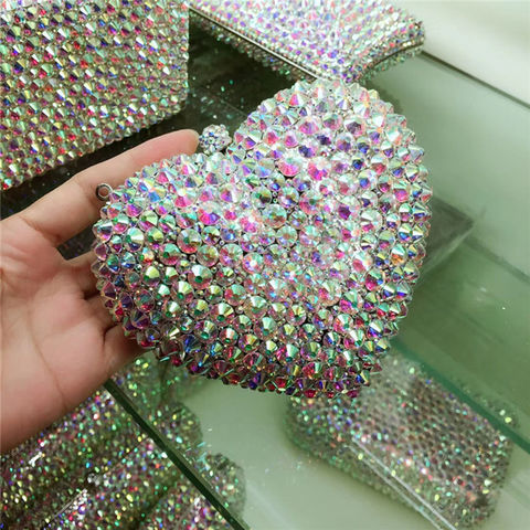 Rhinestone Handbag Luxury Designer Heart Shaped Shoulder Bag Shining  Rhinestones Evening Clutch Bag Purse Female Crossbody Bag