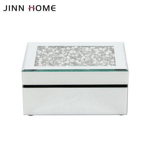 Silver Crushed Crystal Mirrored Jewellery Box Dressing Table keepsake storage 