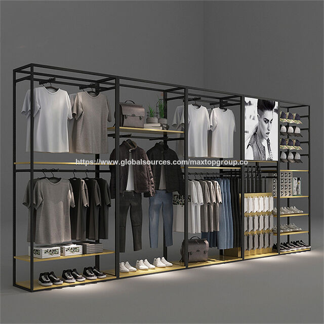 Présentoir mural pour magasin de vêtements, grand rayonnage en fer, présentoir pour vêtements d'enfants, vitrine en bois