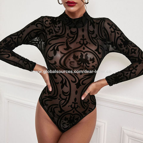 Buy Wholesale China Sexy Black Print Long Sleeves Bodysuit Lingerie, Sexy  Lingerie & Bodysuit at USD 3.21