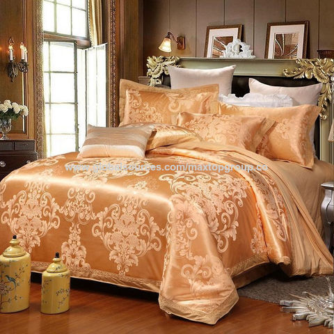 Silk Satin Jacquard Bedding Set, Lace Edge Duvet Cover