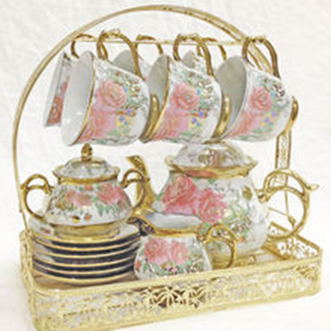 Conjunto de Xícaras de Café Europeias Banhadas a Ouro, Conjunto de Chá de Flores Criativas, Conjunto de Café de Cerâmica Retrô para Sala de Estar Doméstica for sale at factory direct price