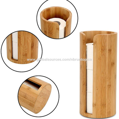 Dispensador de Papel Higiénico Redondo y Económico, Soporte de Bambú para Rollos, Caja de Almacenamiento para Baño, Servilletero para Inodoro for sale at factory direct price