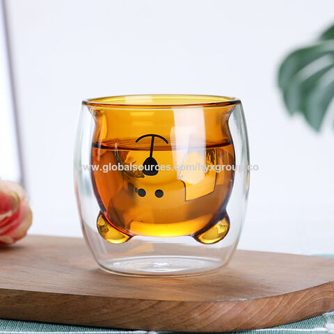 Cartoon Niedlicher Bär Kaffeebecher Glas Tassen Doppelwandiges Glas Tier Milch Saft Tee Tassen Süßes Geschenk Wasser for sale at factory direct price