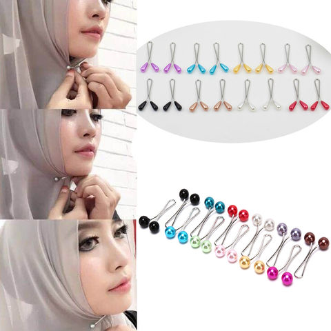 Women Jewelry Headscarf Pearl Pins Clip Pins Hijab Scarf Clips Shawl  Accessories