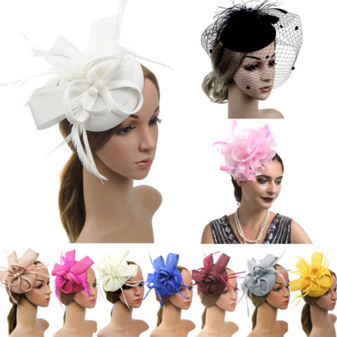 Fashion Women Flower Hair Clip Feathers Mini Top Hat Wedding