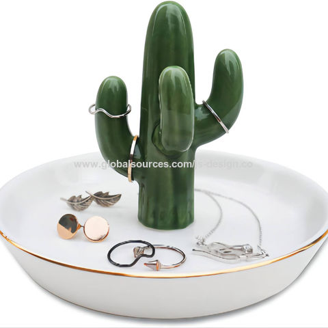 Cute Nordic Style Cactus Ceramic Jewellery Decoration Tray Plate -  Peachymart