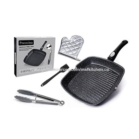 Square Granite Grill Pan Nonstick With Handle 28 Cm - Grey