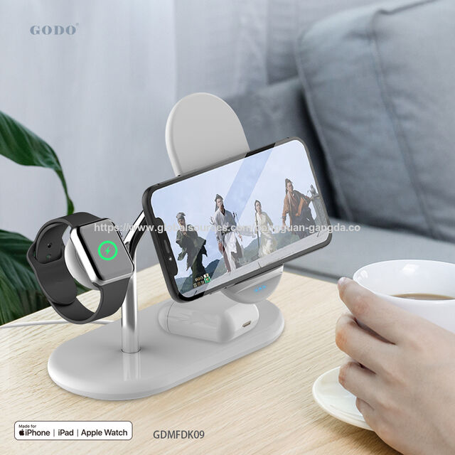 4 in 1 Mobile Phone Holder Fast Charger Dock Stand 5W Qi Wireless Charger Station for sale at factory direct price