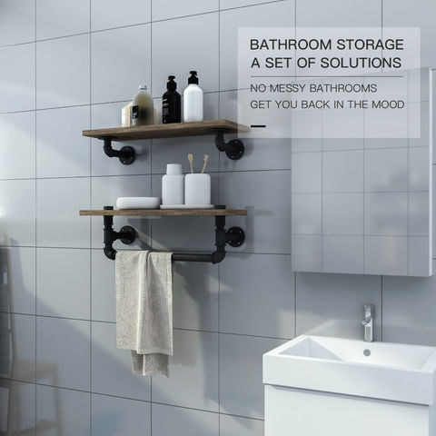 Industrial Retro Wall Mount Pipe Bathroom Shelf,Bathroom Towel,Cloth 3 Tier 
