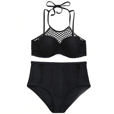 Fishnet overlay bandeau high waisted best sale bikini swimsuit