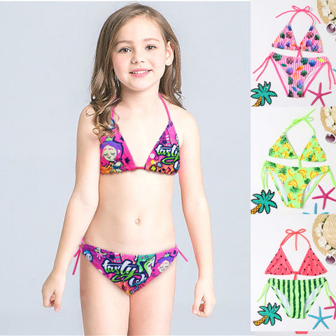Wholesale Swimwear Baby Kids Triangle Bra Halter Lace Up Cartoon