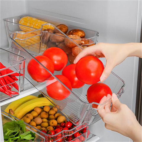 Boîte de rangement alimentaire empilable en plastique transparent,  organisateur de réfrigérateur avec poignée, garde-manger, organisateur