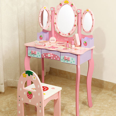 Dressing Table Pink Girls Kids Makeup, Pink Mirror Dresser Set