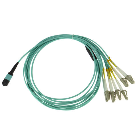 Cable de conexión de fibra óptica multimodo OM3 Aqua de 12 fibras MPO(H) a 6 dúplex LC/UPC de 1/2/3/4/5/7 m, 0,35 dB máx., cable de conexión de ruptura MPO a LC for sale at factory direct price