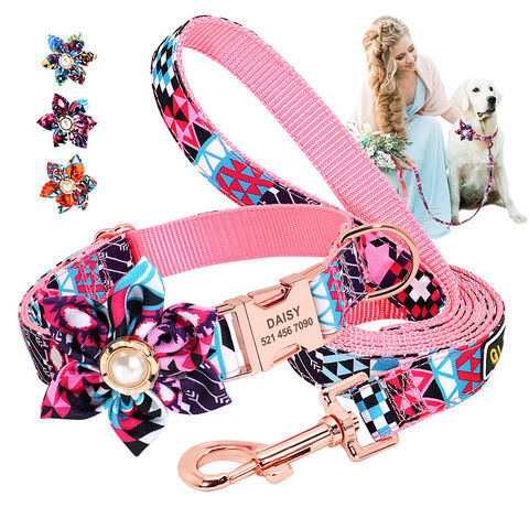Dog Collar With Flower Bowtie For Girl Dog, Puppy Collar, Floral Patterns Female  Pet Dog Collars With Metal Buckle Adjustable For Small Medium Large Dogs,  Adjustable Cute Puppy Floral Collars, Female Dog