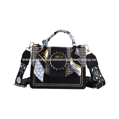 Silk Scarf Accessory & Chain Decor Embossed Pu Leather Printed Handbag