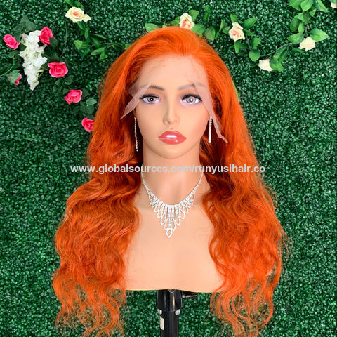 24inch Lace Front Wig Human Hairs Indian Hairs Dark Orange Color