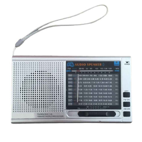 Reproductor de música recargable con radio multibanda FM/AM/SW con linterna  (plateado)