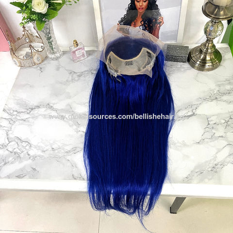 human hair blue lace front wig