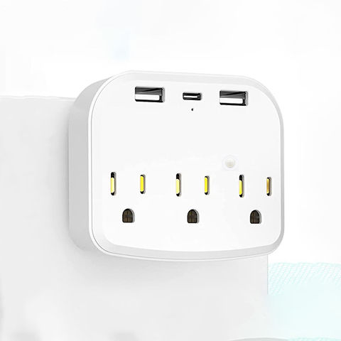 محول حائط بـ 3 منافذ + 2 منفذ USB + منفذ Type-C مع مصباح ليلي for sale at factory direct price
