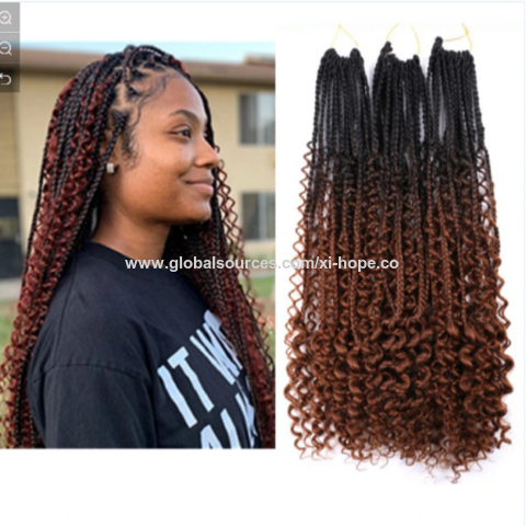 Crochet Boho Box Braids with Human Hair Curls Bulk Hair Extension