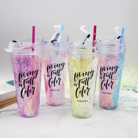 650ml Reusable Glitter Smoothie Cup with Lid & Straw