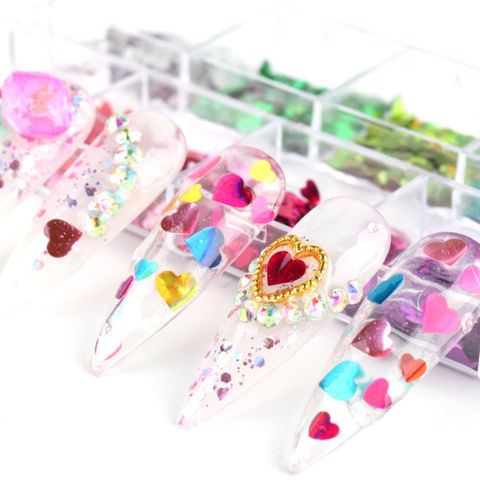 Fournisseur de décorations pour nail art Saint-Valentin : Paillettes brillantes en plastique pour ongles acryliques 3D for sale at factory direct price