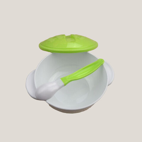Tazón para Bebé Antiderrame con Succión para Entrenamiento, Tazón de Alimentación de PP con Cuchara Sensible a la Temperatura, Juego de Tazón y Cuchara para Bebé