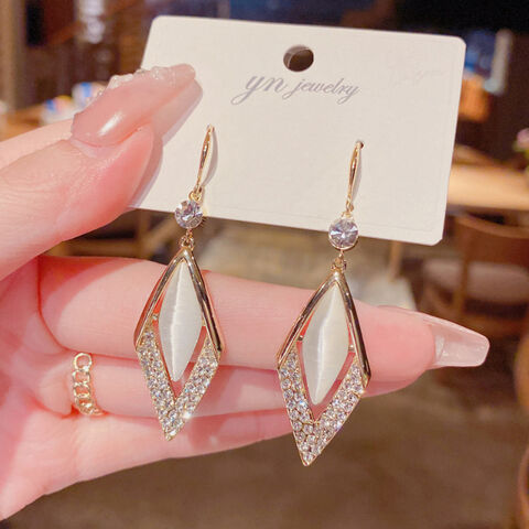Women Fashion Geometric Shape Natural Stone Alloy Drop Hook Earrings Cheap HK